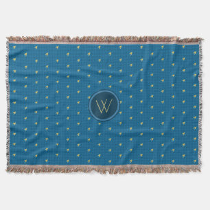 Cobertor Azul com Dourado sotaque de trama do alto-soto