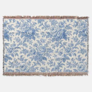 Cobertor Azul e Creme Floral Toile de Jouy
