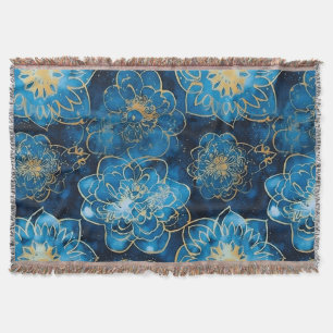 Cobertor Azul Elegante e Dourado Floral - Na moda botânico