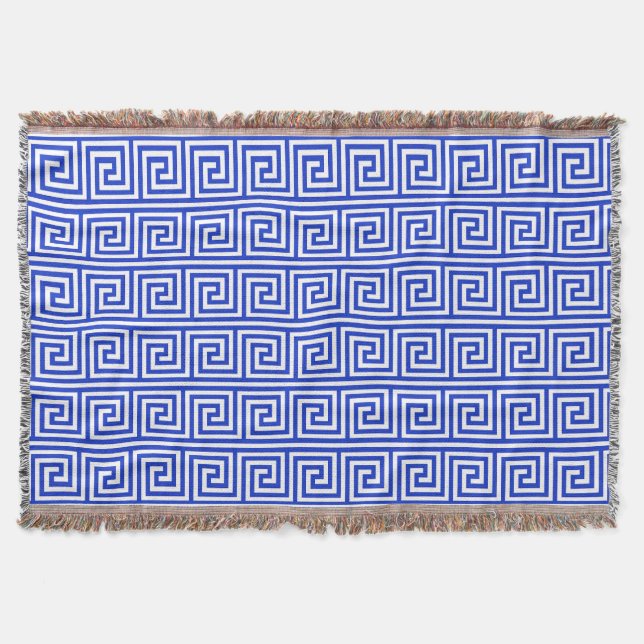 Cobertor Azul-padrão dos quadrados-chave gregos (Frente)