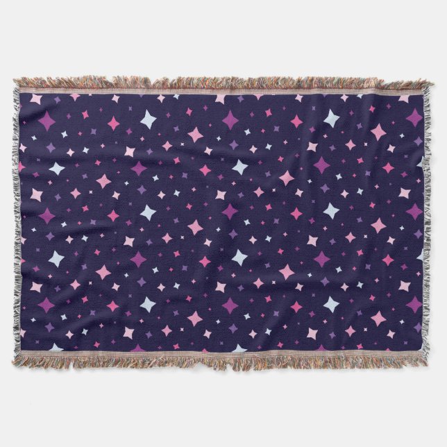 Cobertor Azul Rosa Estrelas Roxas Espaço Cósmico Céu Noturn (Frente)