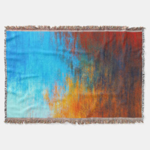 Cobertor azul-turquesa, laranja e vermelho abstrato