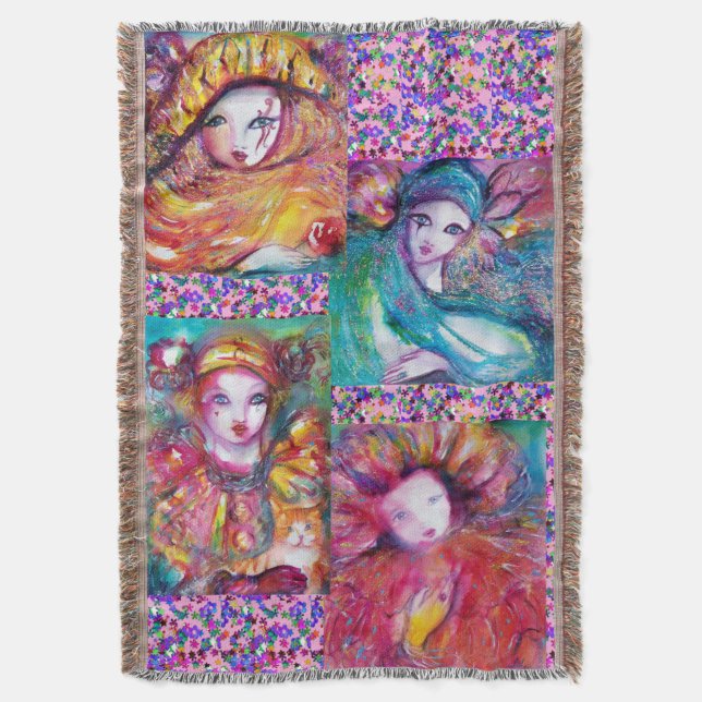 COBERTOR AZUL,VERMELHO,MÁSCARAS CARNIVAIS AMARELAS COM CONF (Frente Vertical)