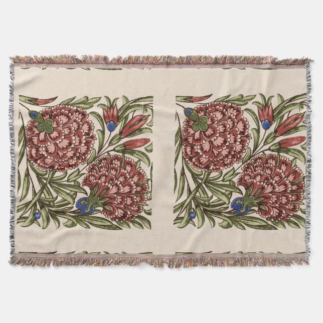 Cobertor Azulejo Flor de Cravo Antigo Rústico De Morgan Art (Frente)