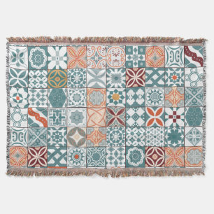 Cobertor Azulejo marroquino - azul e marrom