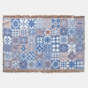 Cobertor Azulejo marroquino azul, marrom