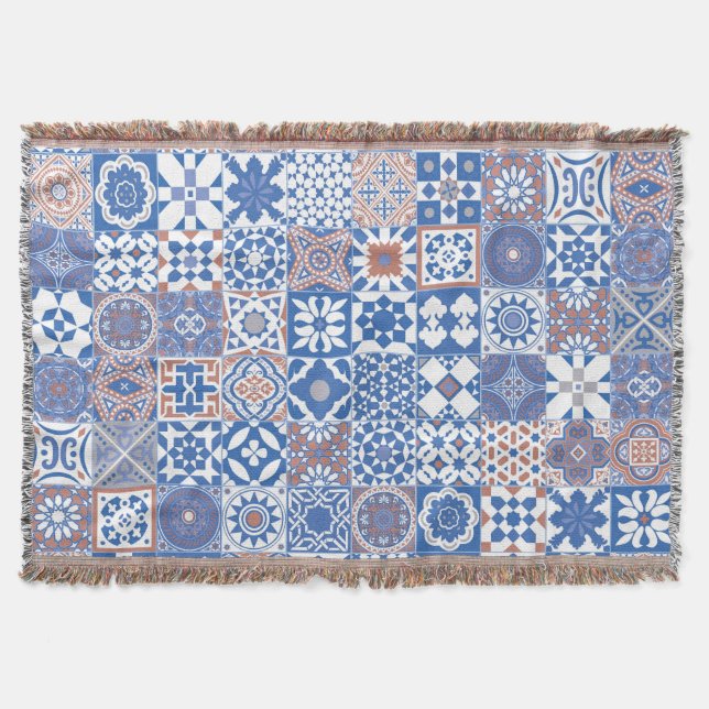 Cobertor Azulejo marroquino azul, marrom (Frente)