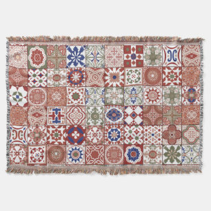 Cobertor Azulejo marroquino - burgundy e azul