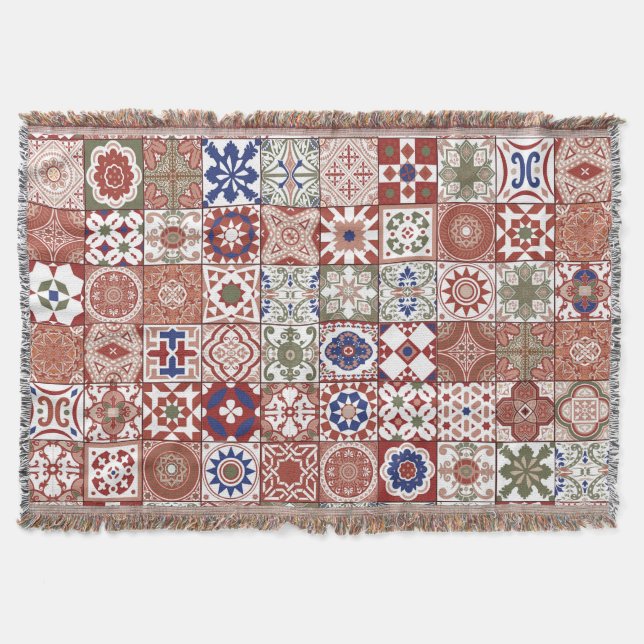 Cobertor Azulejo marroquino - burgundy e azul (Frente)