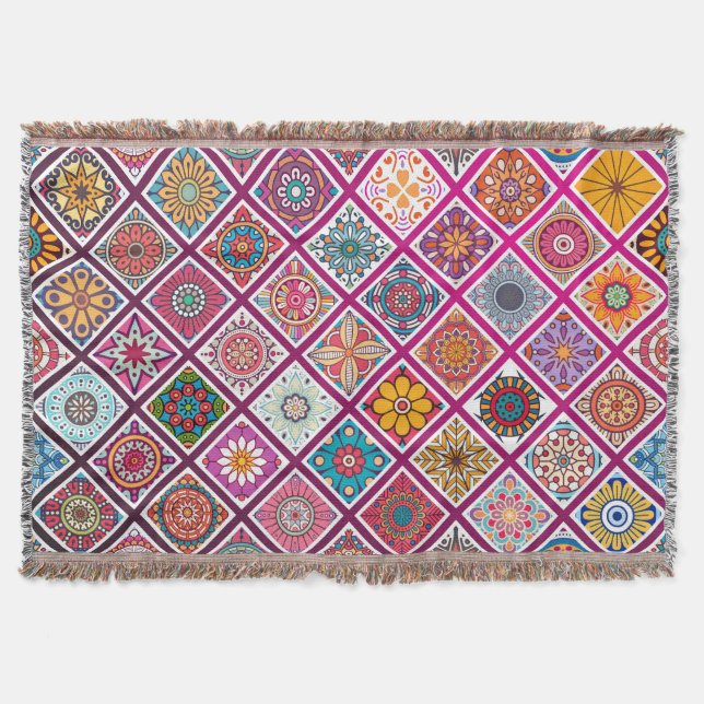 Cobertor Azulejos da Bohemian Mandala em Marrocos (Frente)
