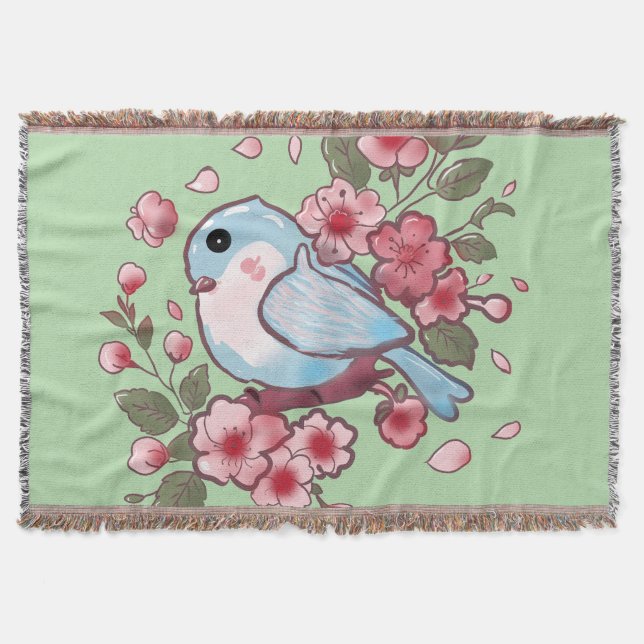 Cobertor Azulinho Adorável da Primavera & Aquarela de Flor  (Frente)