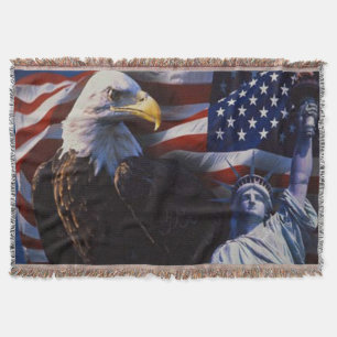 Cobertor Bald Eagle com Estátua da Liberdade e bandeira ame