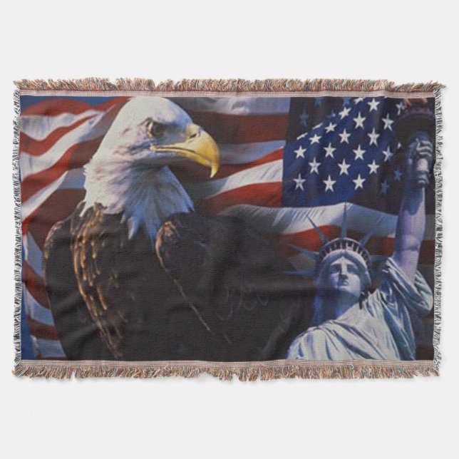 Cobertor Bald Eagle com Estátua da Liberdade e bandeira ame (Frente)