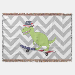 Cobertor Bandeira Americana Dinosaur Skateboard