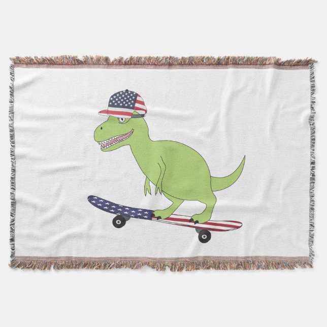 Cobertor Bandeira Americana Dinosaur Skateboard (Frente)