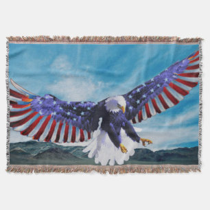 Cobertor Bandeira americana Eagle que voa na luz - céu azu