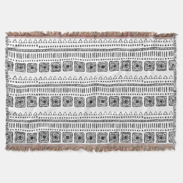 Cobertor Banheta de Jogador Étnico Boho - Preto e Branco (Frente)