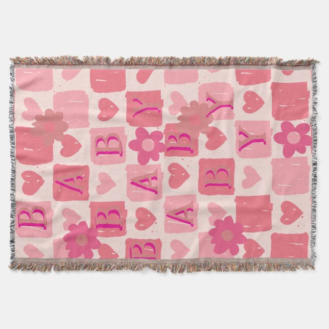 Cobertor Banheta de Lança-Bebê rosa e vermelha (Frente)