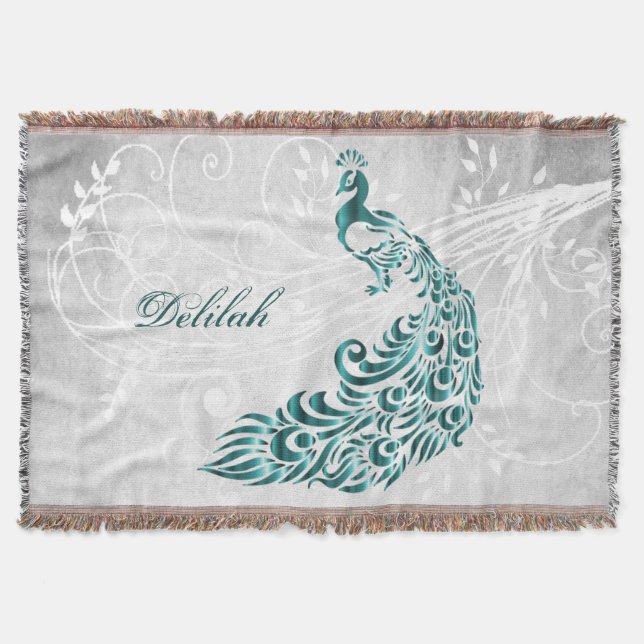 Cobertor Banheta de Ponta Personalizada do Teal Peacock (Frente)
