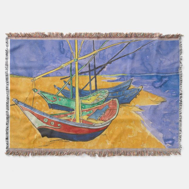 Cobertor Barcos de Van Gogh Impressionismo Praia (Frente)