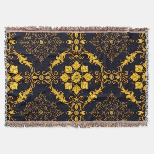 Cobertor "Barockes Ornament-Muster in Gold und Schwarz" (Frente)