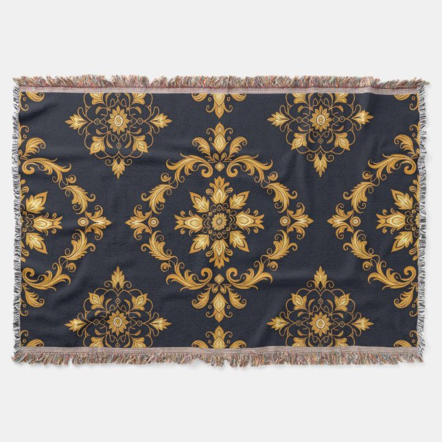 Cobertor "Barockes Ornament-Muster in Gold und Schwarz" (Frente)