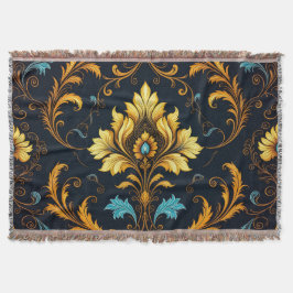 Cobertor "Barockes Ornament-Muster in Gold und Schwarz"