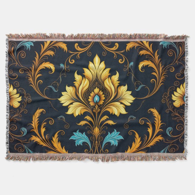 Cobertor "Barockes Ornament-Muster in Gold und Schwarz" (Frente)