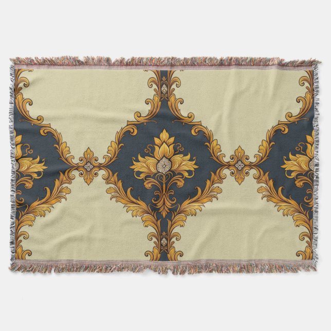 Cobertor "Barockes Ornament-Muster in Gold und Schwarz" (Frente)