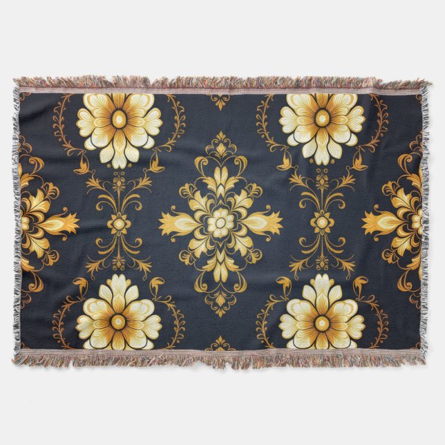 Cobertor "Barockes Ornament-Muster in Gold und Schwarz" (Frente)