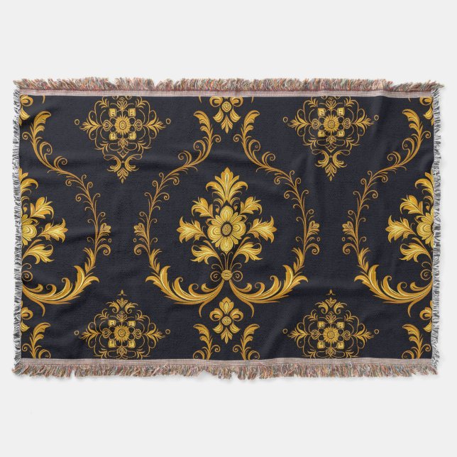 Cobertor "Barockes Ornament-Muster in Gold und Schwarz" (Frente)