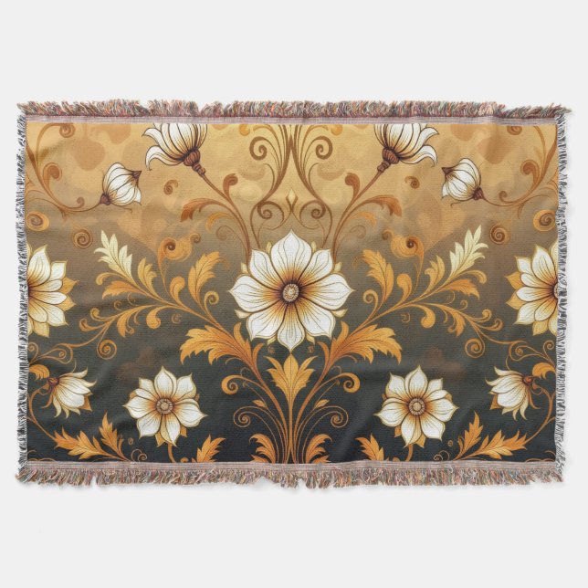 Cobertor "Barockes Ornament-Muster in Gold und Schwarz" (Frente)