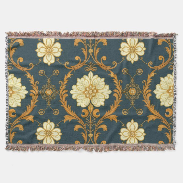 Cobertor "Barockes Ornament-Muster in Gold und Schwarz" Dec (Frente)