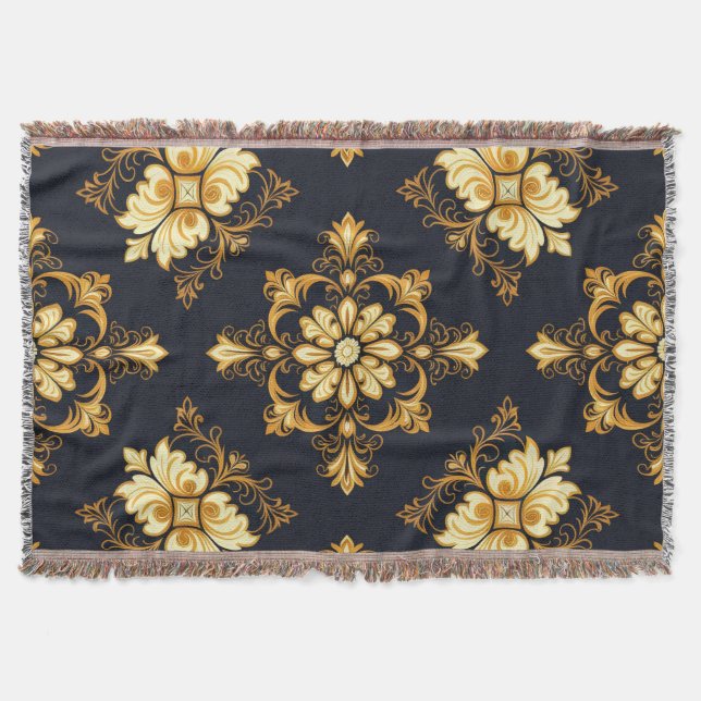 Cobertor "Barockes Ornament-Muster in Gold und Schwarz" Dec (Frente)