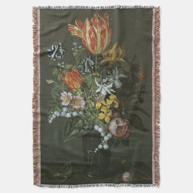 Cobertor Barroco Antigo, Flores de Vida Estática Floral em  (Frente Vertical)