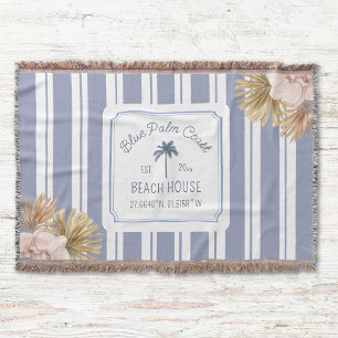 Cobertor Beach House Blue Stripes Coastal Boho Farmhouse