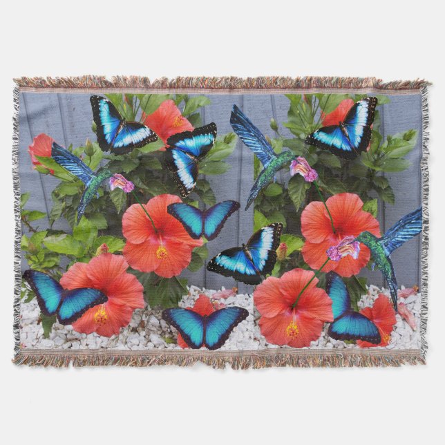 Cobertor BEATISFLORES AZUL E BORBOLETAS lançam (Frente)