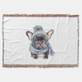 Cobertor Bebê Bulldog de Inverno de Gorro e Cachecol Azul
