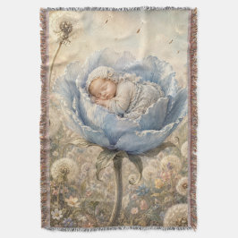 Cobertor Bebê dormindo em flor azul