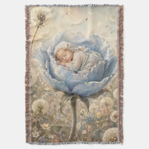 Cobertor Bebê dormindo em flor azul 