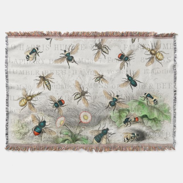 Cobertor Bee Honey Queen Bees Antique (Frente)