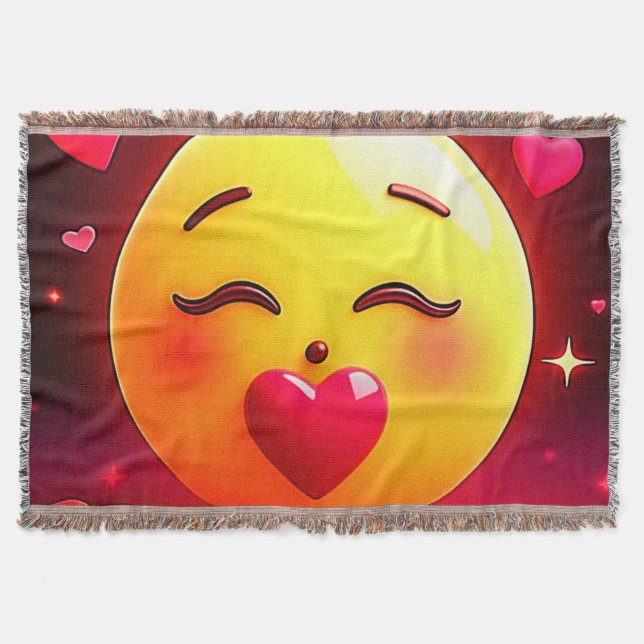 Cobertor Beijar Emoji Soprando Corações (Frente)