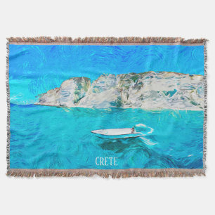 Cobertor Bela Creta Grécia Pintura em Aquarela Oceano
