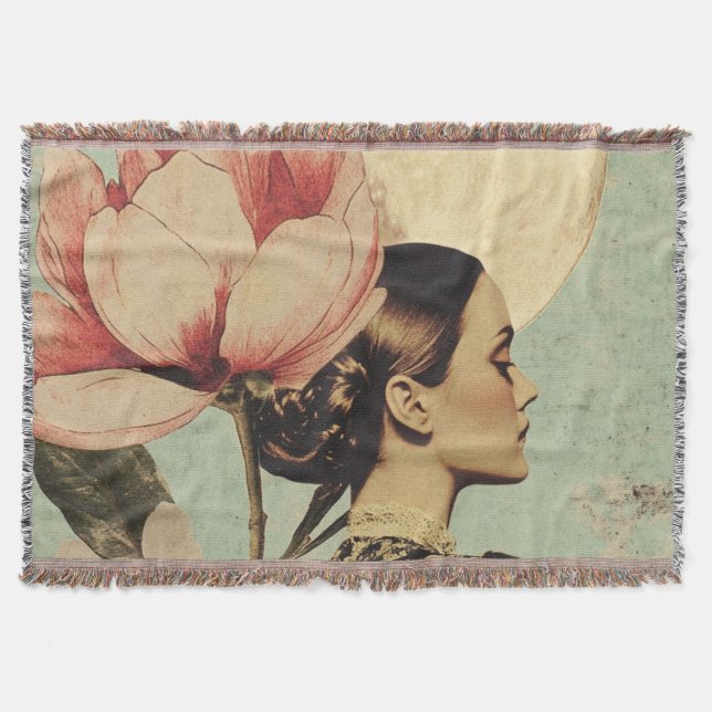 Cobertor Bela Lua - Mulher com Flor Rosa e Lua (Frente)