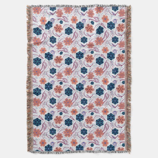 Cobertor Belo padrão floral moderno - branco (Frente Vertical)