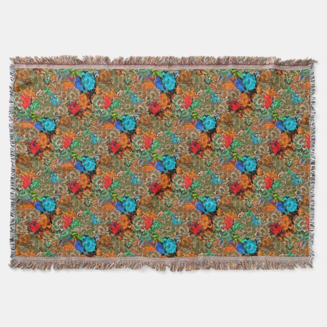 Cobertor Belo Padrão Floral Multicolorido Vermelho Azul (Frente)