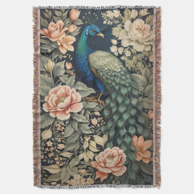 Cobertor Belo Peacock William Morris Inspirou Floral (Frente Vertical)