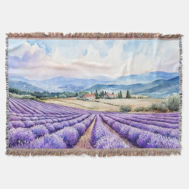 Cobertor Belos campos de lavanda em aquarelas (Frente)