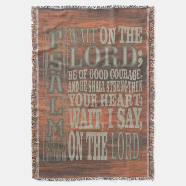 Cobertor Bible Verse Psalm 27;14 Wood Topped Wall Tapestry (Frente Vertical)