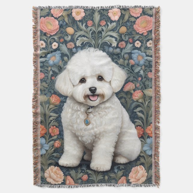 Cobertor Bichon Frisé William Morris Inspirou Floral (Frente Vertical)